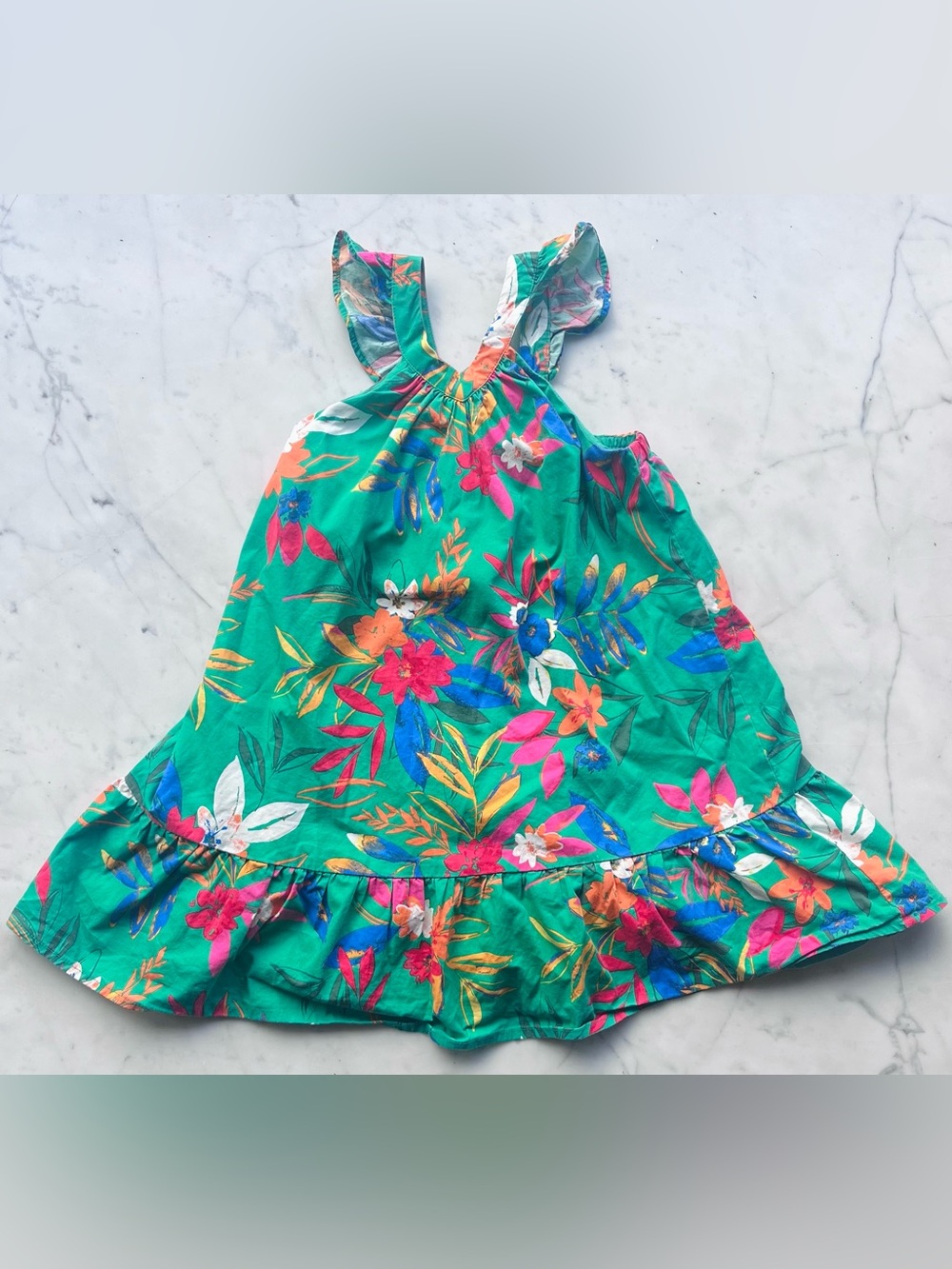 J. Crew Crewcuts Girls' Tropical Print Ruffle Dress Bright Clover Multi Size 5